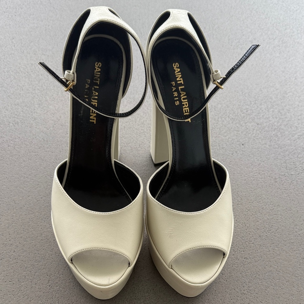 Saint Laurent White Platform Heels